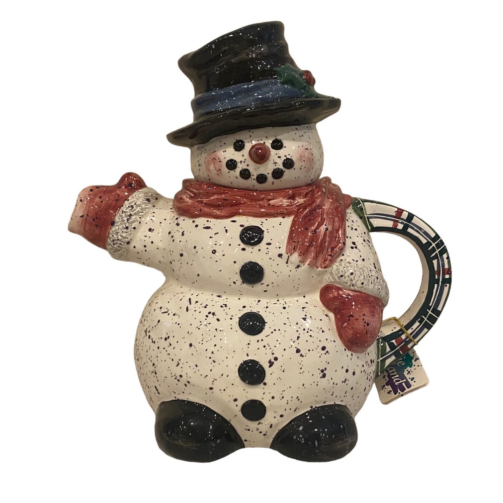 Vintage 1998 Julie Ueland by Enesco Winter Christmas Adorable Snowman Teapot